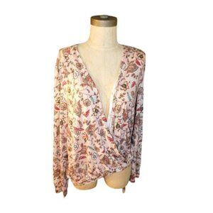 Farmers Market Size XL Wrap Style Floral Knit Long Sleeve Top